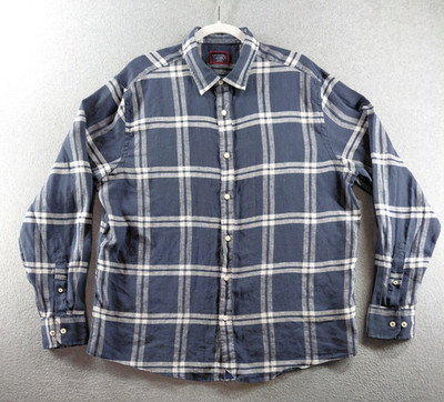 Untuckit Men's Shirt Size XL Navy Linen Wrinkle Resistant Button Up Long Sleeve