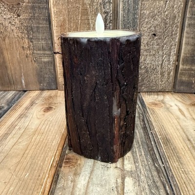 POTTERY BARN PREMIUM FLICKERING FLAMELESS CANDLE LARGE 3 X 6.5''- BROWN BARK