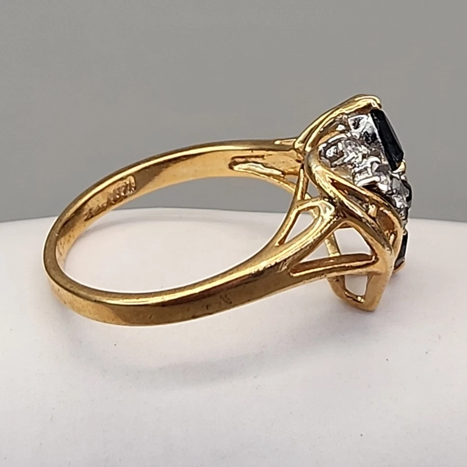 Anillo Diamantes de Imitación Azul Marquesa Vidrio Transparente 14K TGF Grueso Relleno de Oro 9.75 Foto 3 de 4