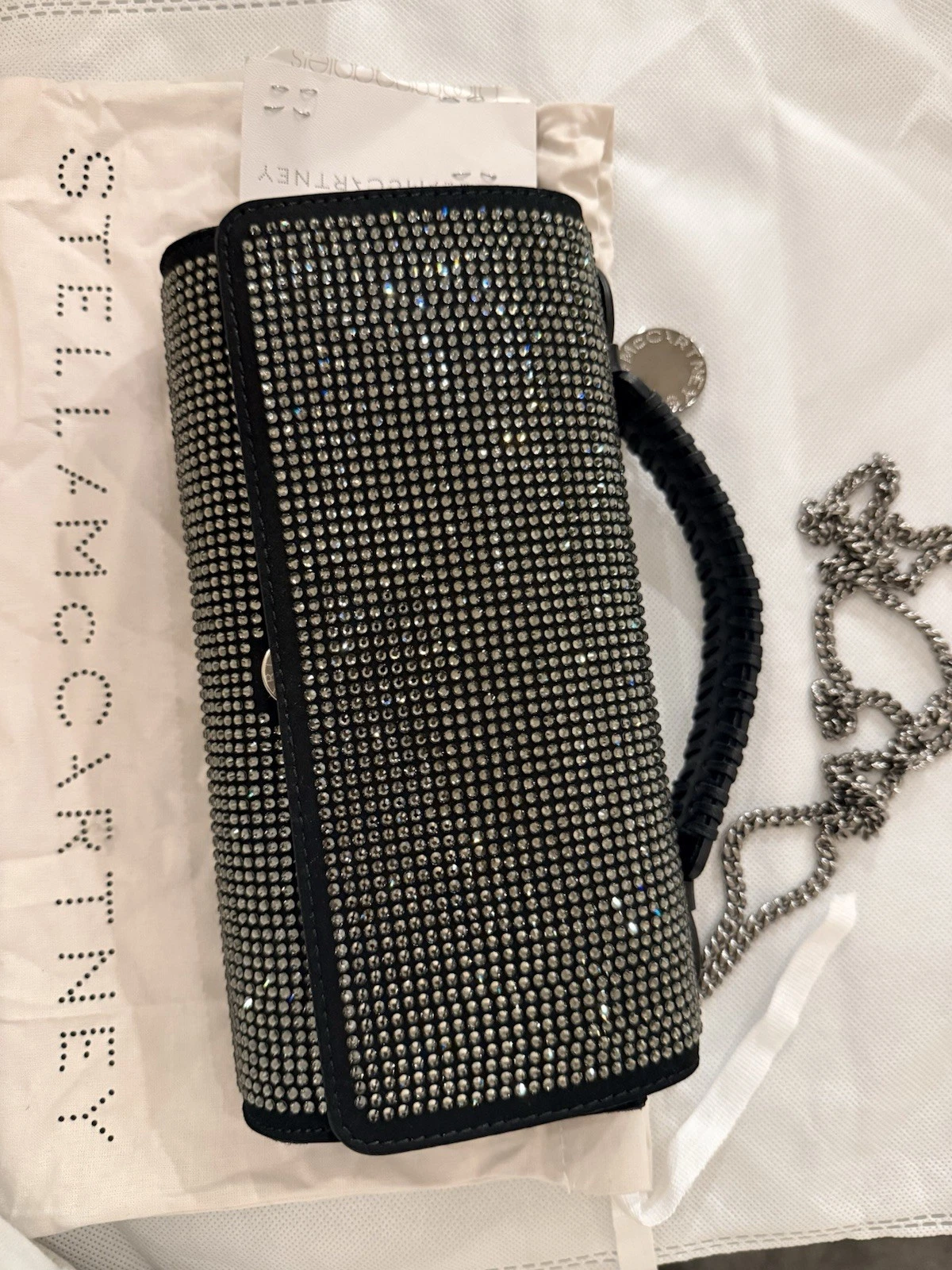 Stella McCartney — NWT Authentic Stella McCartney Falabella Black Satin Clutch Chain Bag
