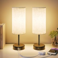 Nachttischlampe Touch Dimmbar 2Er Set USB-A USB-C Ladefunktion Leinen Schwarz