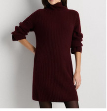 Mini Vestido Quince Mongol Cachemir Acanalado Cuello Alto Borgoña Rico M Nuevo con Etiquetas