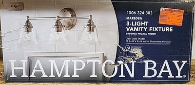 Hampton Bay Marsden 23.5 in. 3-Light Brushed Nickel Vanity Light Clear Glass New