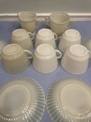 Vntg Mcbeth Evans Petalware Monax Milk Glass Tea Set Glows Under Uv (read) - Picture 6 of 13