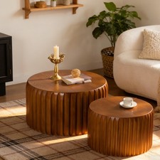 Nesting Coffee Table Set of 2, Modern Wooden Coffee Tables for Living Room