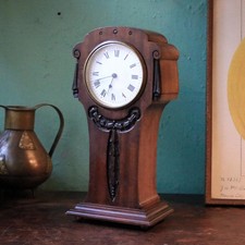 Antique Art Nouveau Mantel Clock In Carved Mahogany – 28 cm Tall (11")