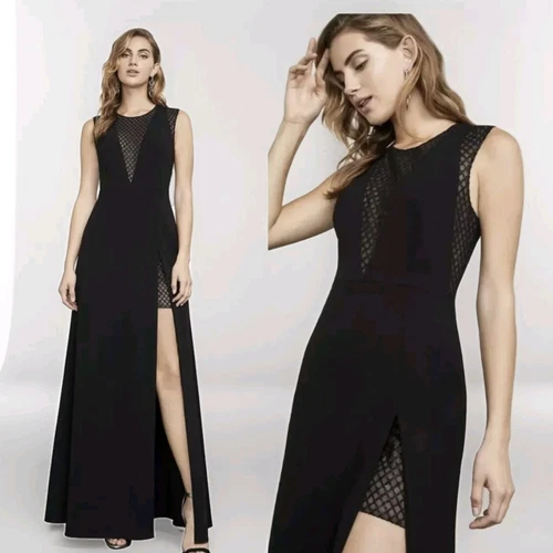 VALENTINO MAXI ABITO NUOVO CON ETICHETTE BCBG MAXAZRIA VALENTINE SPACCO DAVANTI CREPE TG 0 $338