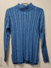 Saks Fifth Avenue Women's Blue Crew Neck Long Sleeve Sweater sz Large Silk