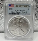 2021 $1 Silver American Eagle Type 2 PCGS MS70 First Strike - Blue Flag Label