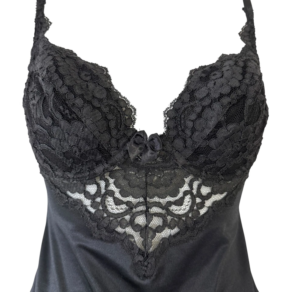 Victoria's Secret черный формирователь скольжения платье кружева нейлона спандекс 34B винтажный 1990-х - Изображение 2 из 4