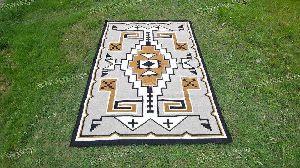 5x8 Ft Handwoven Kilim Wool Navajo Rug Halloween Decor Housewarming Area Rug - Image 4 of 4