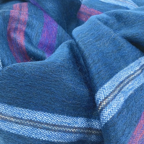 Soft and Warm Dark Blue Purple Striped ALPACA Wool Blanket Queen Bed Sofa Throw - Picture 6 of 7