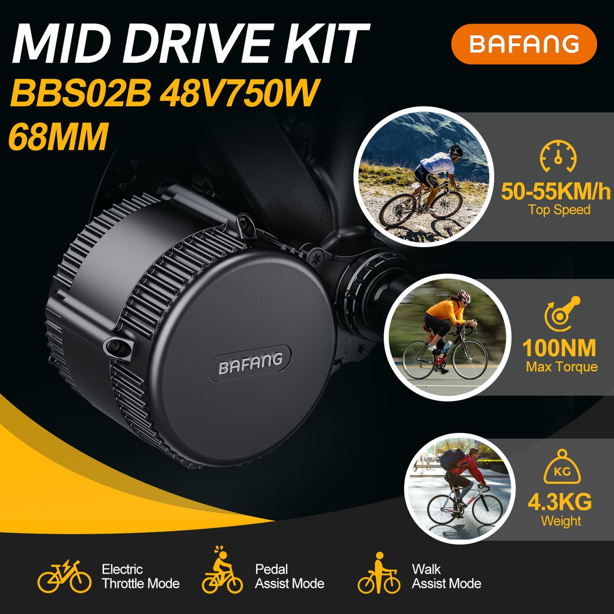 BAFANG BBS02B 48V750W Mid Drive Motor Conversion Kit EKD01 Display