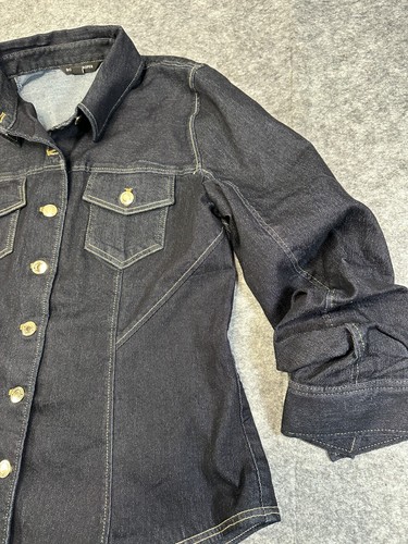 Boston Proper Women’s Sz MED Ruched Sleeve Shaped Preppy Latte Denim Jacket - Picture 8 of 13