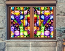 3D Square D799 Window Film Print Sticker Cling Stained Glass UV Block An