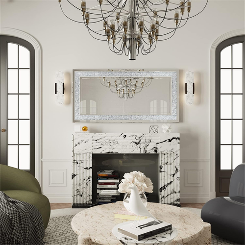Large Hallway Diamond Wall Mirror Crushed Crystal Long Full Length Silver Mirror - Picture 11 of 12