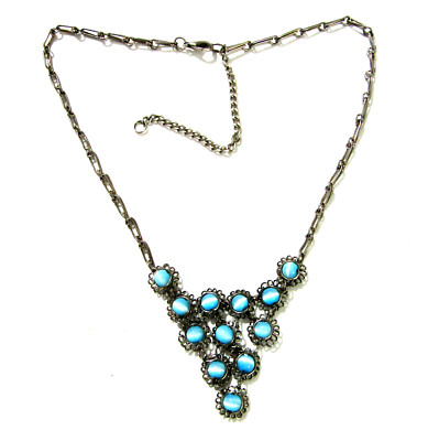 Cats Eye Glass Bead Wire Art Necklace Silver
