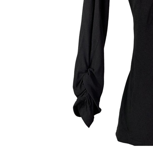 Cache Blouse Womens Size S Black Long Sleeve Collared Wrap Top V-Neck Ruched NWT - Picture 7 of 10