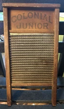 Antique National Washboard Colonial Junior USA Brass Ribbed 18" Scrub 1076 NICE!