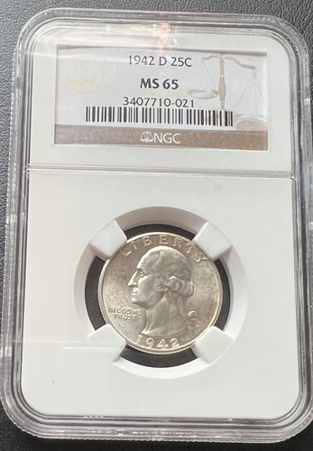 1942-D 25C Washington Silver Quarter NGC MS 65