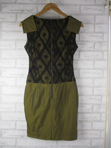 Cue womens pencil dress olive green black lace 6 v-neck sleeveless - Picture 8 of 12