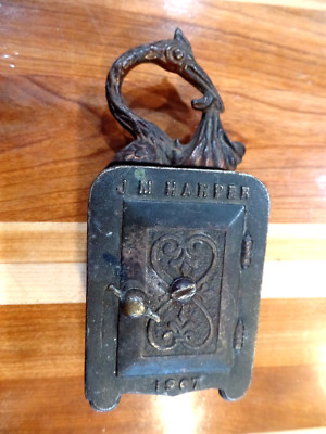 ANTIQUE ORIGINAL JM. HARPER 1907 BRONZE BANK WITH STORCK HOLDIN BABY COPYRICHTED