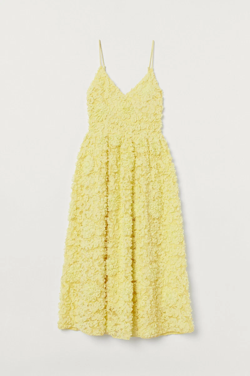 H M Vestito Con Applicazioni Giallo Floreale 3D Festa Ballo Gare