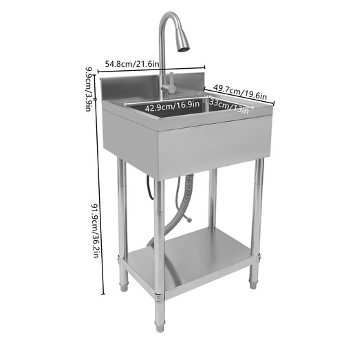 Commercial Kitchen Sink Restaurant Kitchen Sink Stainless Steel Sink Free Stand - Picture 2 of 18