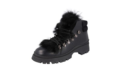 PRADA Leather BRIXXEN Winter Booties FUR Boots - Black - NEW - US
