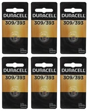 6-PACK Duracell 309/393 Silver Oxide Button Batteries SR48 SR754W SR754SW SR754