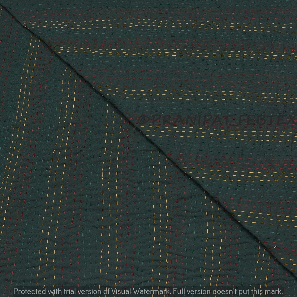 Colcha Kantha India Estampado Tropical Verde Queen Algodón Colcha Foto 4 de 4