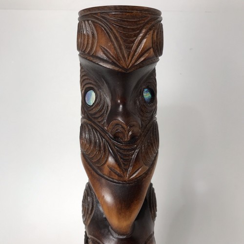 Vintage Carved Wood Tiki Bar Statue Maori New Zealand Polynesian Art 13” Figure - Picture 5 of 8