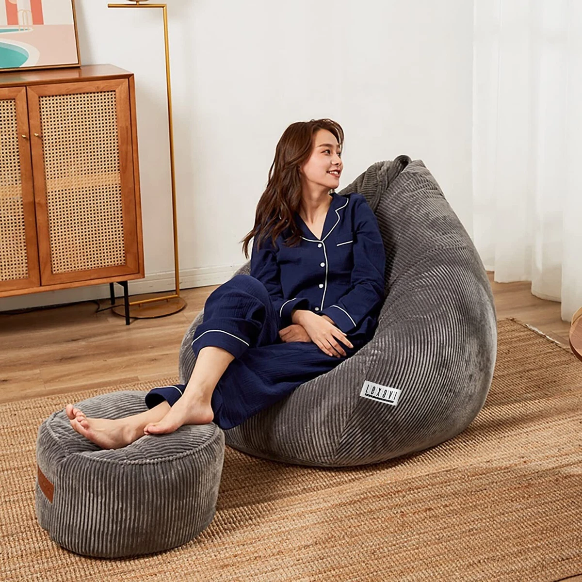 Beanbag Chair Cover Corduroy Blend with Footrest without Beans