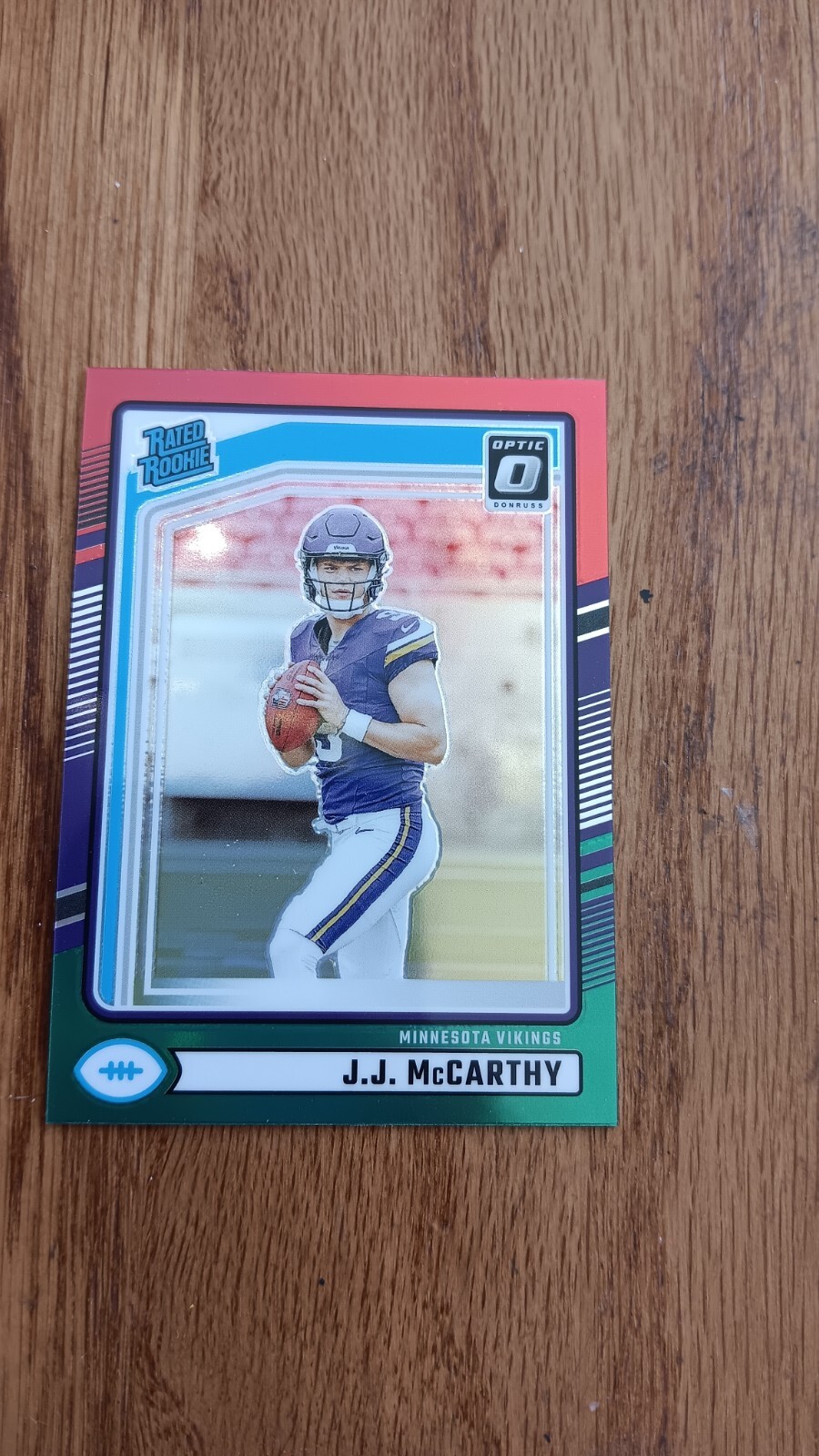 2024 Panini Donruss - Rated Rookie J.J. McCarthy #303 Optic Preview Red & Green