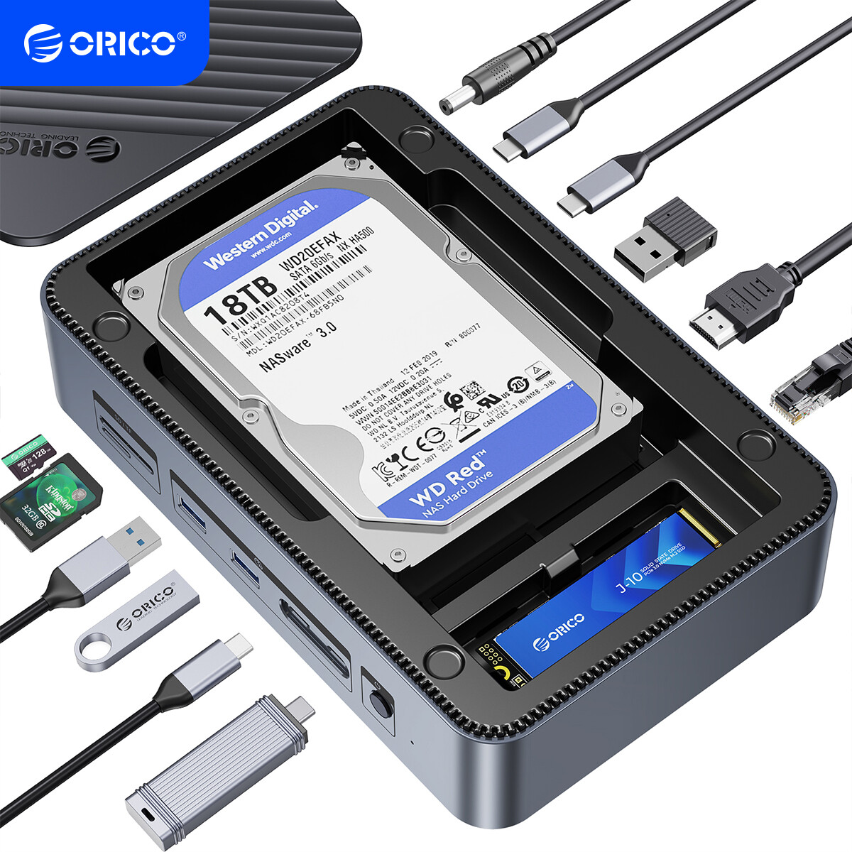 ORICO 12 in1 USB C Docking Station 2 Hard Drive Case 10Gbps