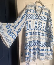 Lovely boho style dress in white and blue, plus size BN, 68 cm pit to pit