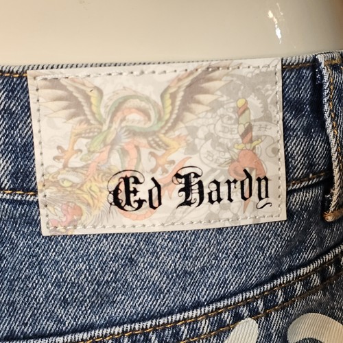 Ed Hardy Women's Fire Skull Denim Cut Off Shorts Size Small - Picture 2 of 12