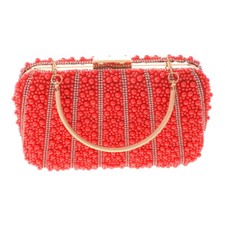Gold Tone Metal Hardware Frame Synthetic Pearl Clutch Evening Bag BZY226-RED