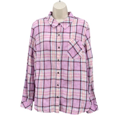 Natural Reflections Shirt Woman L Pink Plaid Lightweight Button Casual Cotton