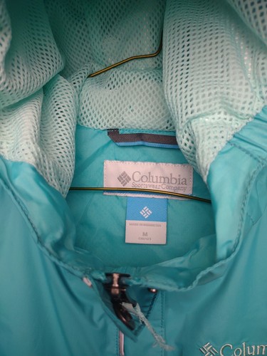 Columbia Omni-Tech Jacket Medium 11/12 Turquoise Mesh Lined Attached Hood - Picture 9 of 9