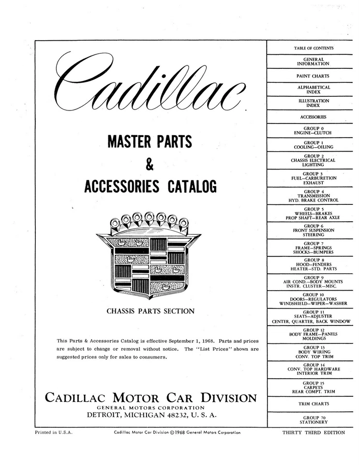 Lista de piezas maestras de Cadillac 1964-1969 (juego de 2 voltios) Foto 3 de 4