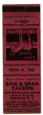 SPIC & SPAN TAVERN matchcover matchbook - BUFFALO, NEW YORK