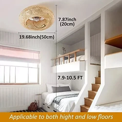 20" Boho Ceiling Fans with Lights and 20 Inch Boho Rattan Caged Ceiling Fan - Image 3 of 4