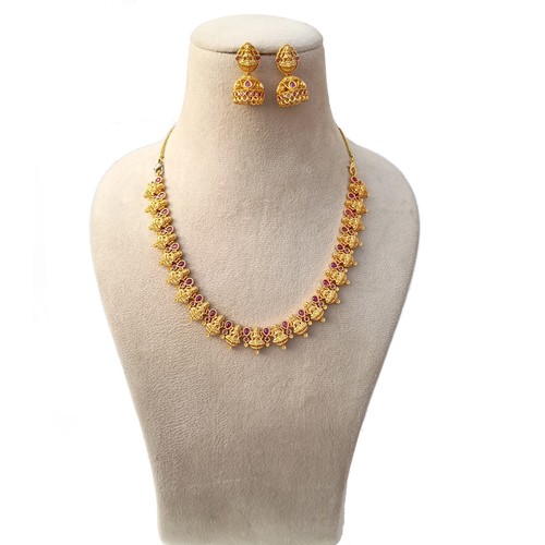 Premium Ruby Goddess Lakshmi Necklace jewelry, Gold plated Necklace Traditional - Picture 2 of 16