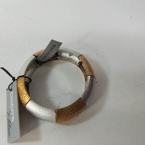 Chico's Gold Tone Stretch 2-Tone Silver Tone Hammered & Brushed Bracelet - Picture 7 of 8
