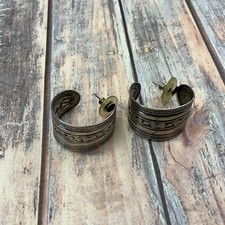 Pierced boho style silver tone hoop earrings Vintage Silver Plated Retro Hoops