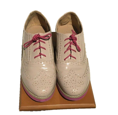 Wing Tip Womens Shoes Patent Leather Look Loafer Pink Soles Laces Top Shop SZ 10 - 第 1/7 張圖片