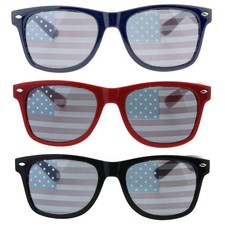 Mens American Flag Print Lens Hipster Horn Rim Plastic Sunglasses
