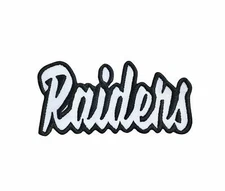 Raiders Football Embroidered Iron On Patch 4"x2" Blk/Wht