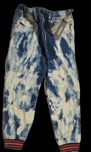 DIESEL- Stone Washed tapered cotton denim Jeans With Red/Blk Rubbed Cuffs - Picture 2 of 6